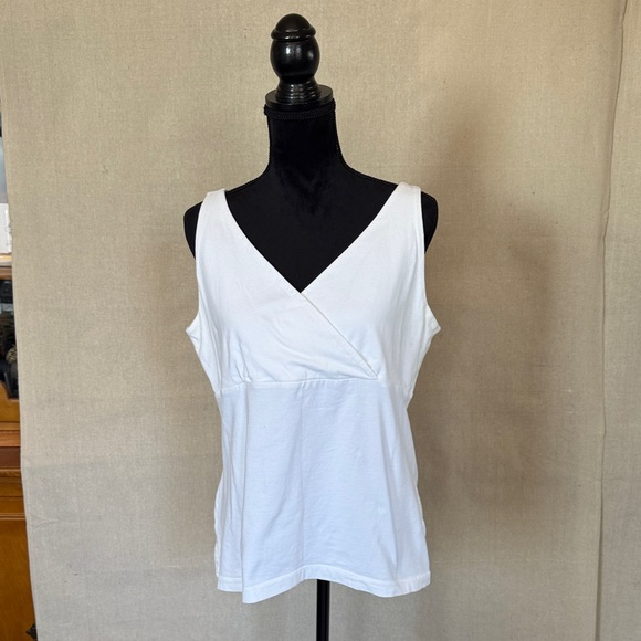 Eddie Bauer Tops - Eddie Bauer White Pima Cotton Faux Wrap Empire Seemed V-Neck Tank Top Size XL